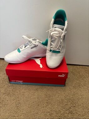 Puma White Sneakers with Teal Interior